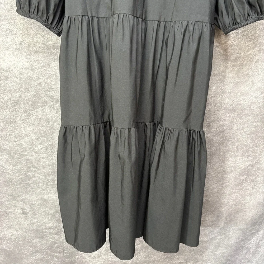 ZARA Puff Sleeve Tiered Mini Dress Size S Black Cut Out Tie Back